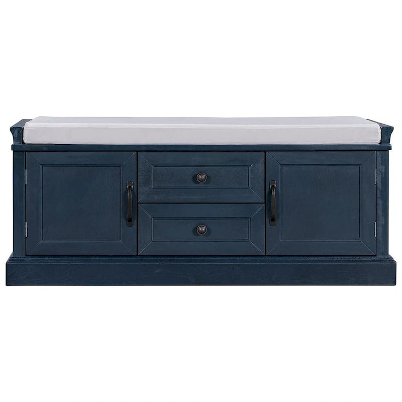 Farmhouse Upholstered Storage Bench with 2 Drawers and 2 Cabinets