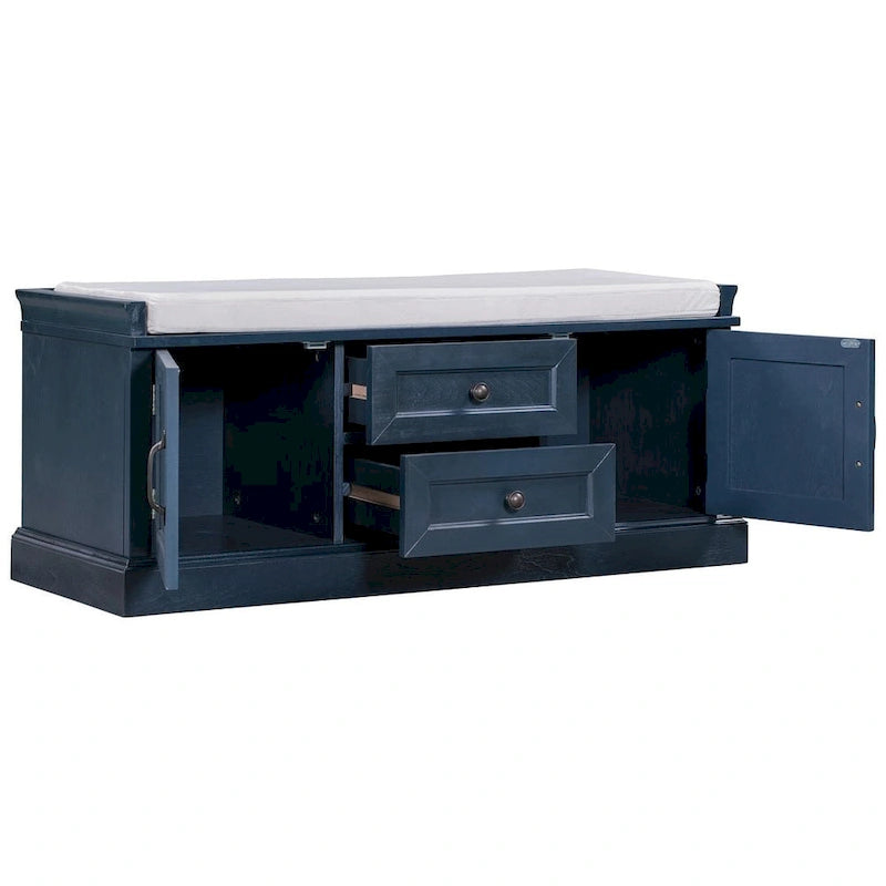 Farmhouse Upholstered Storage Bench with 2 Drawers and 2 Cabinets