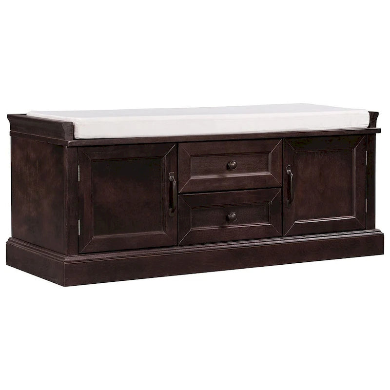 Farmhouse Upholstered Storage Bench with 2 Drawers and 2 Cabinets