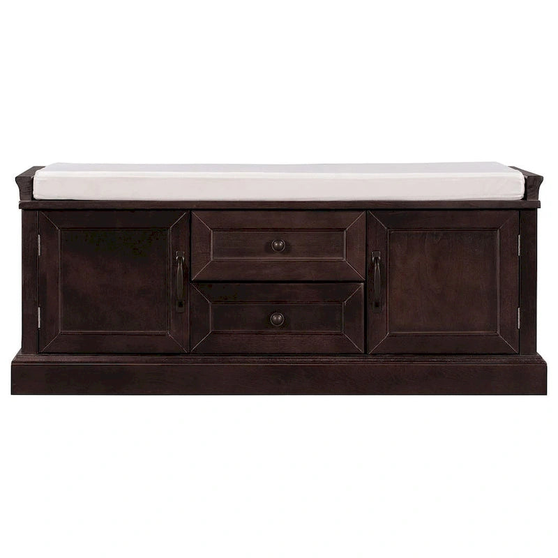 Farmhouse Upholstered Storage Bench with 2 Drawers and 2 Cabinets