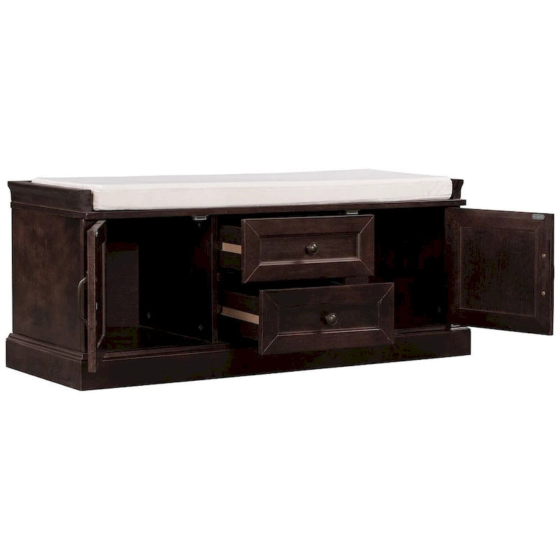 Farmhouse Upholstered Storage Bench with 2 Drawers and 2 Cabinets