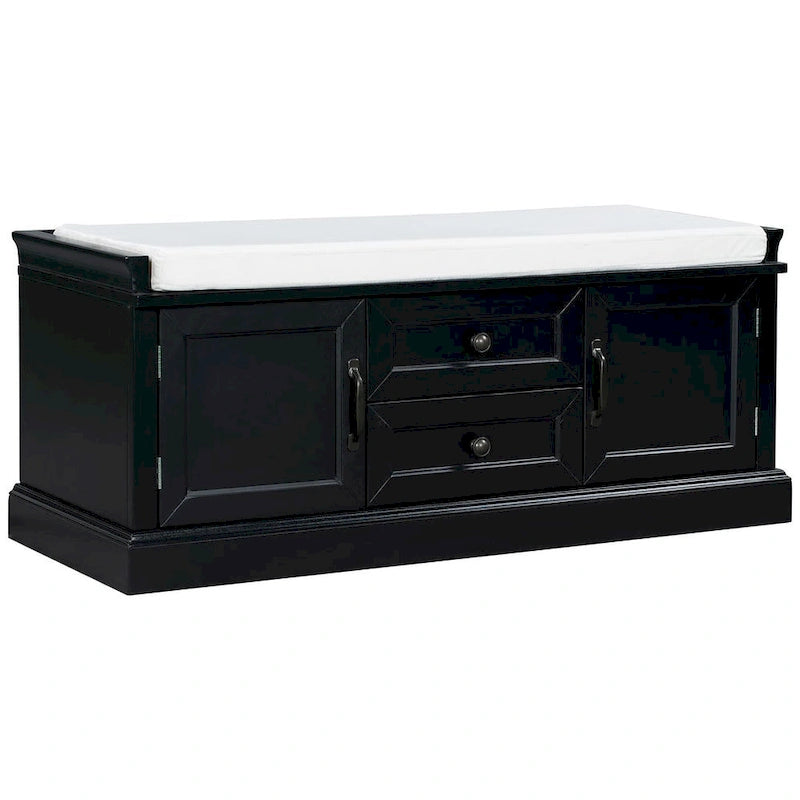 Farmhouse Upholstered Storage Bench with 2 Drawers and 2 Cabinets