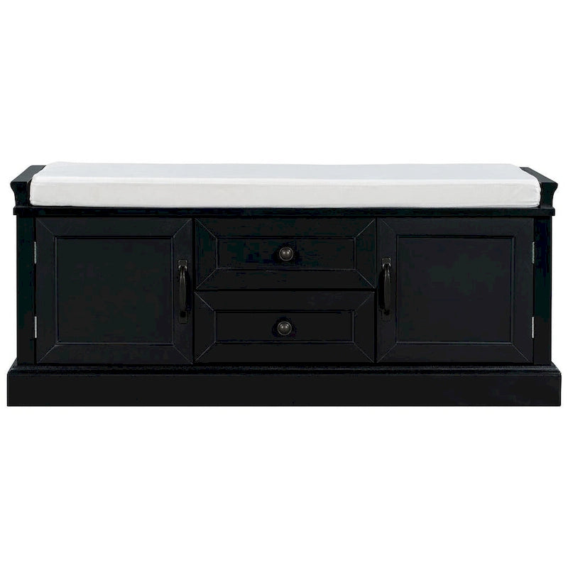 Farmhouse Upholstered Storage Bench with 2 Drawers and 2 Cabinets