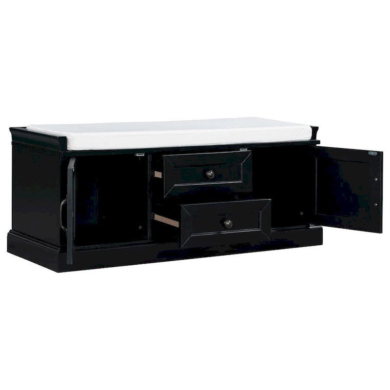 Farmhouse Upholstered Storage Bench with 2 Drawers and 2 Cabinets