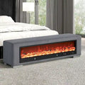 Chenille Bench with Fireplace Simulator and Bluetooth Audio