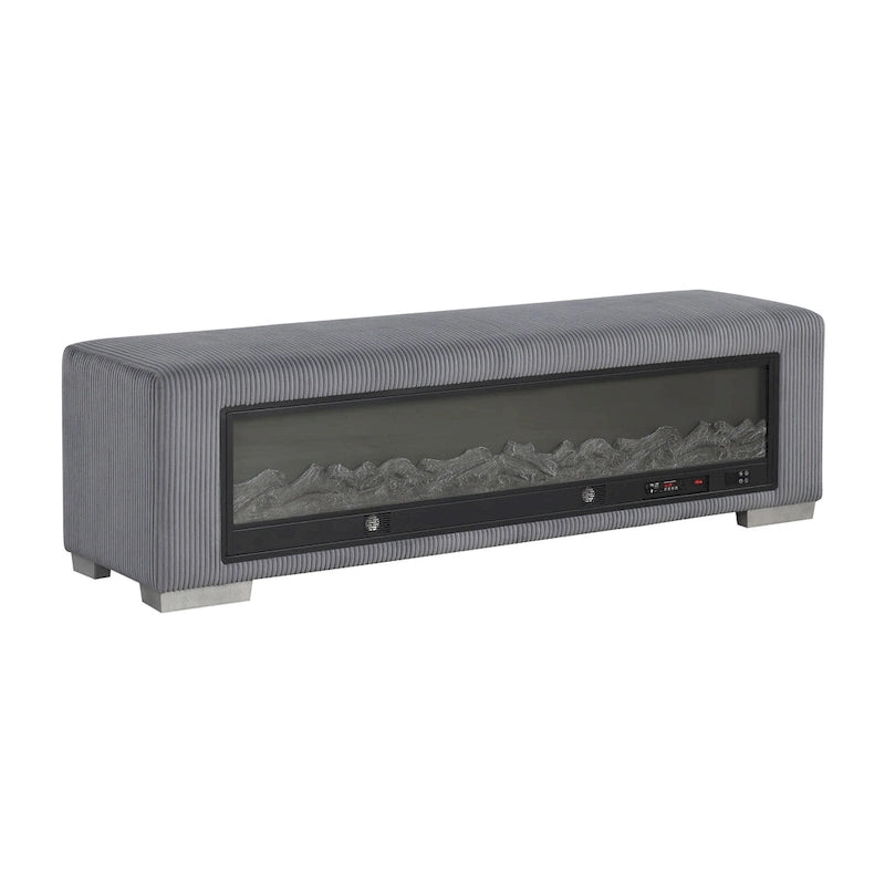 Chenille Bench with Fireplace Simulator and Bluetooth Audio