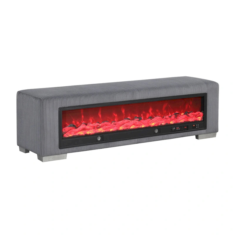 Chenille Bench with Fireplace Simulator and Bluetooth Audio