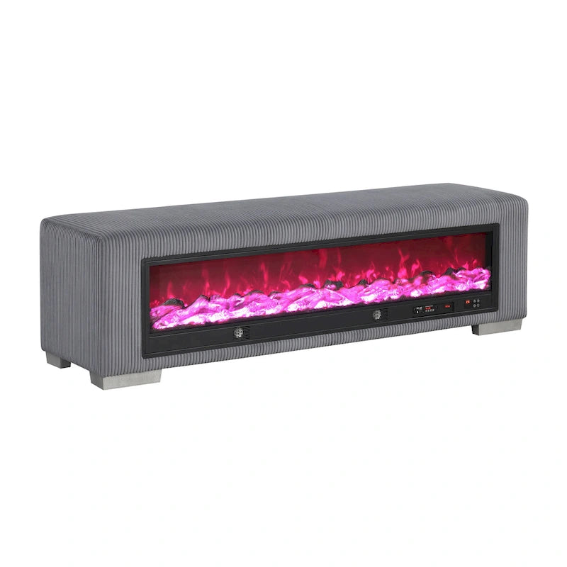 Chenille Bench with Fireplace Simulator and Bluetooth Audio