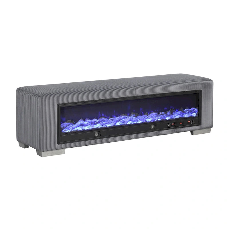 Chenille Bench with Fireplace Simulator and Bluetooth Audio