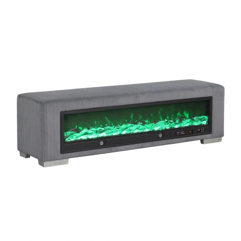 Chenille Bench with Fireplace Simulator and Bluetooth Audio