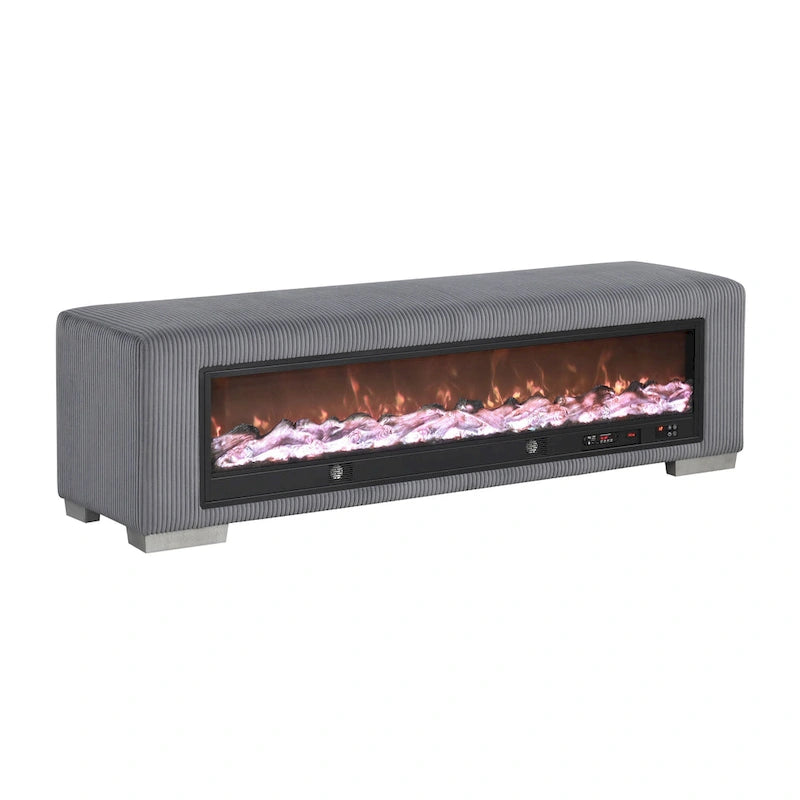 Chenille Bench with Fireplace Simulator and Bluetooth Audio
