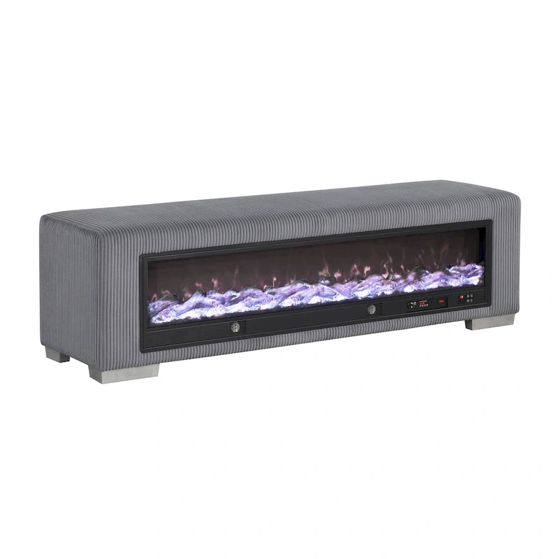Chenille Bench with Fireplace Simulator and Bluetooth Audio