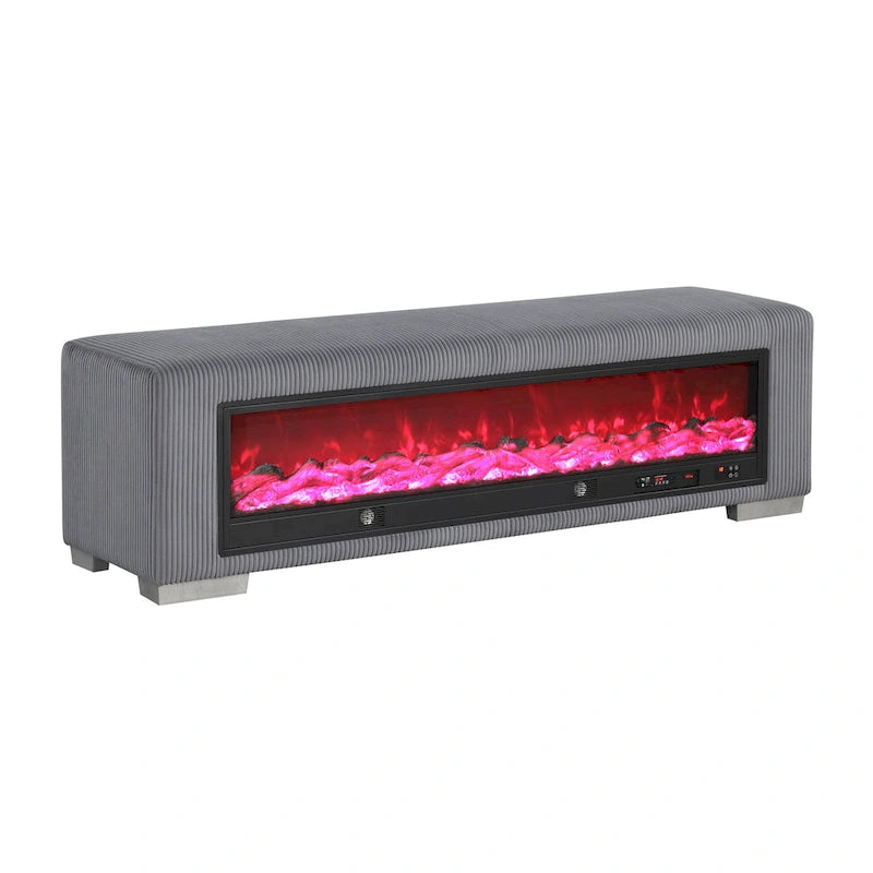 Chenille Bench with Fireplace Simulator and Bluetooth Audio