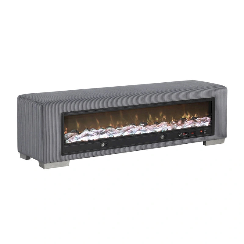 Chenille Bench with Fireplace Simulator and Bluetooth Audio