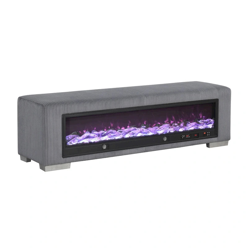 Chenille Bench with Fireplace Simulator and Bluetooth Audio