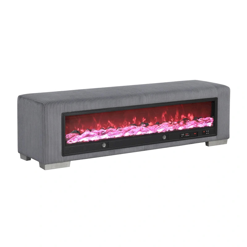 Chenille Bench with Fireplace Simulator and Bluetooth Audio