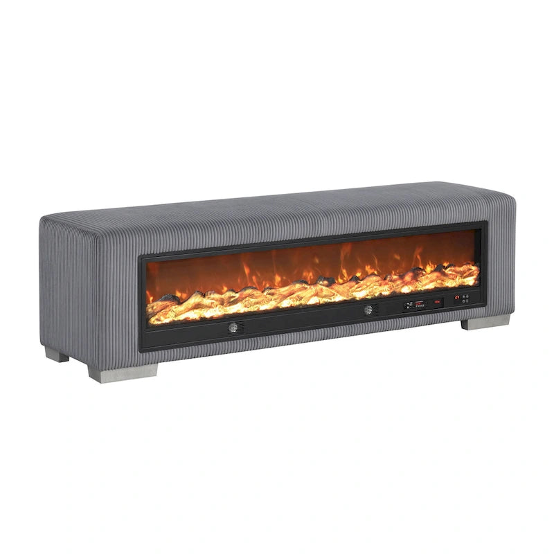 Chenille Bench with Fireplace Simulator and Bluetooth Audio