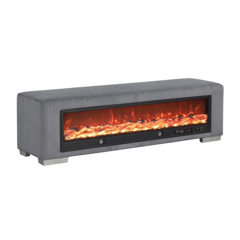 Chenille Bench with Fireplace Simulator and Bluetooth Audio