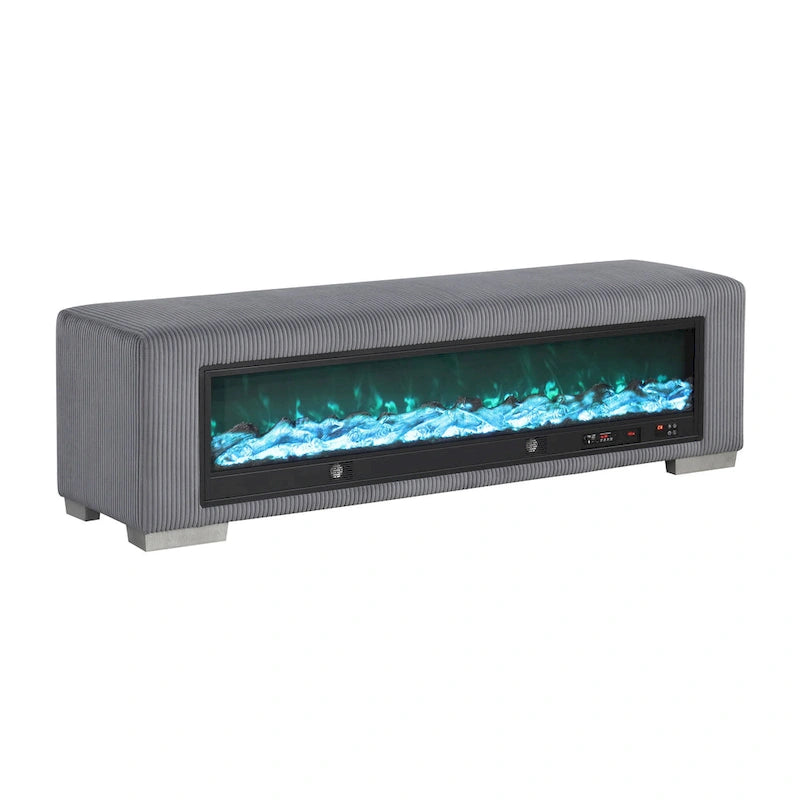 Chenille Bench with Fireplace Simulator and Bluetooth Audio