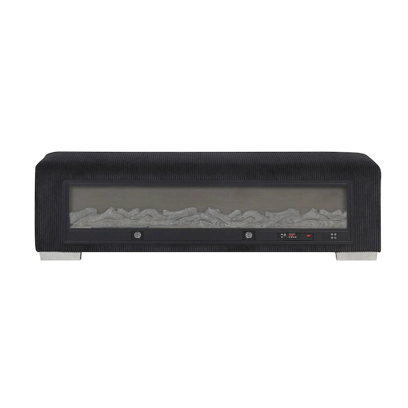 Chenille Bench with Fireplace Simulator and Bluetooth Audio