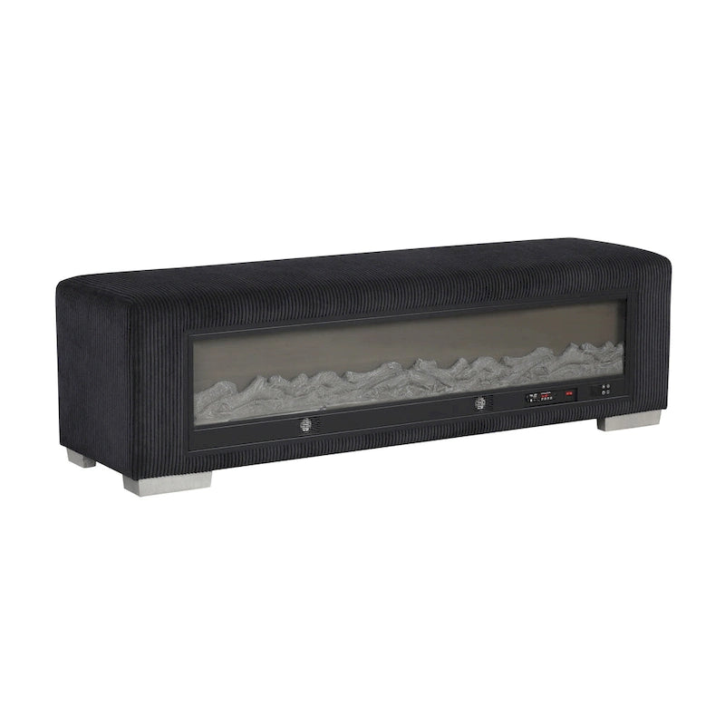 Chenille Bench with Fireplace Simulator and Bluetooth Audio