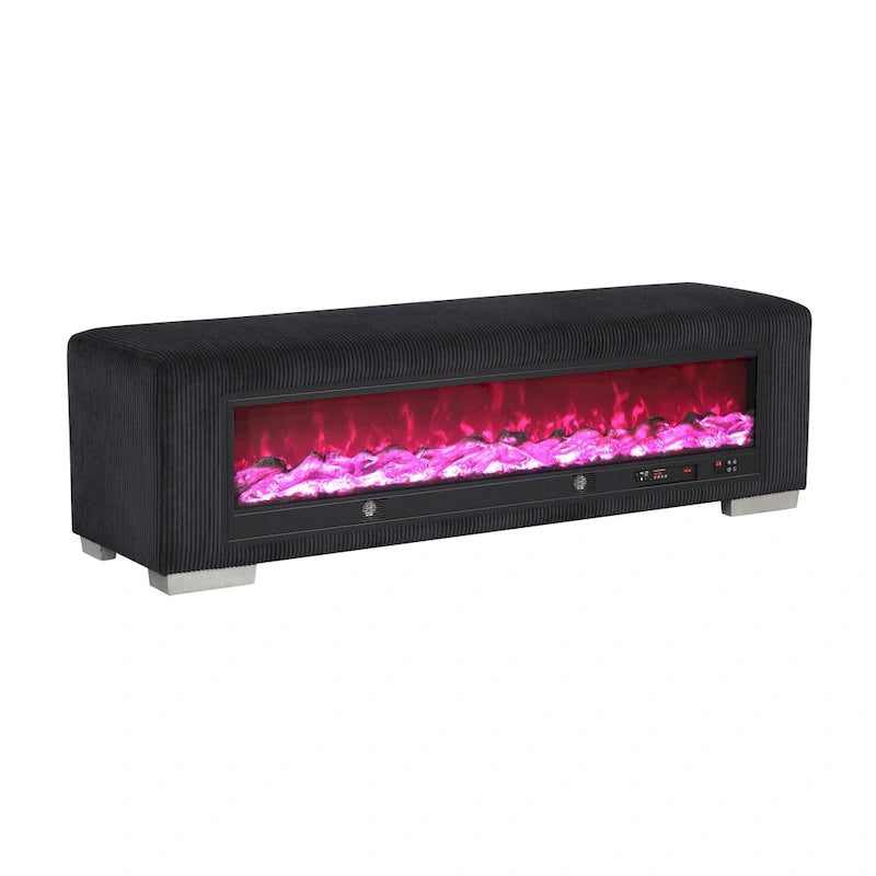 Chenille Bench with Fireplace Simulator and Bluetooth Audio