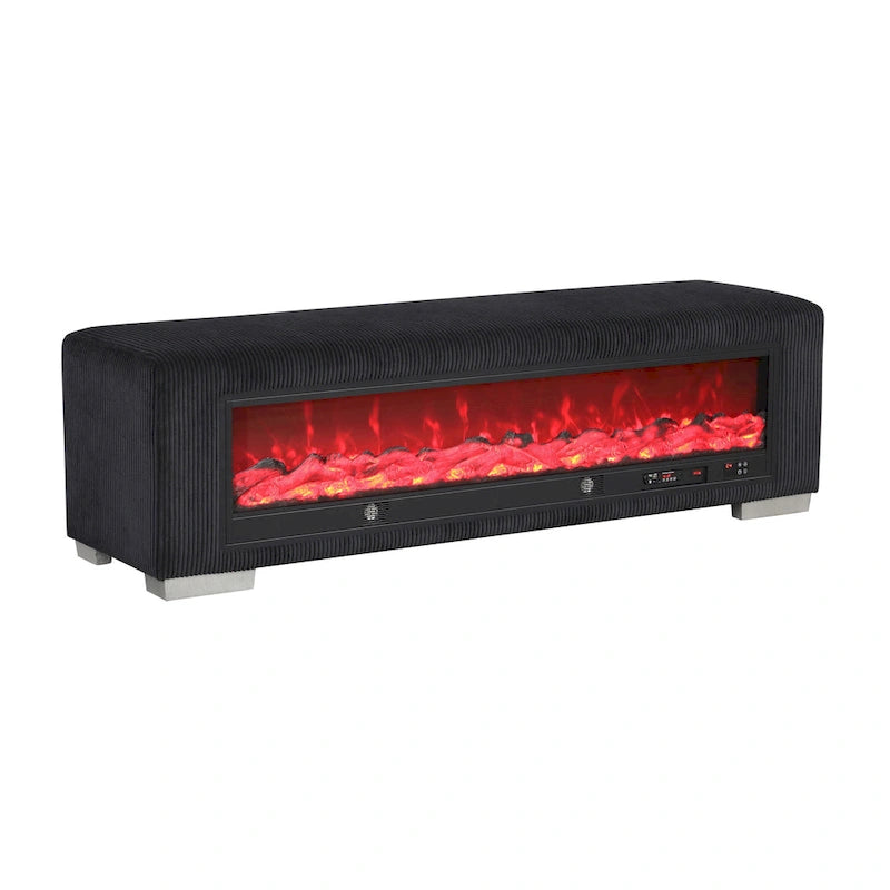 Chenille Bench with Fireplace Simulator and Bluetooth Audio