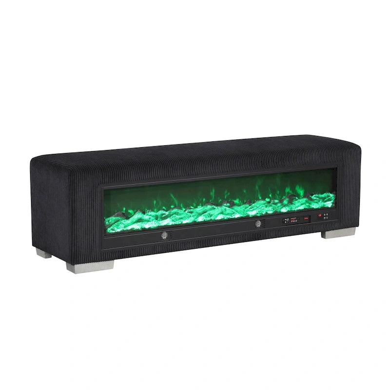 Chenille Bench with Fireplace Simulator and Bluetooth Audio