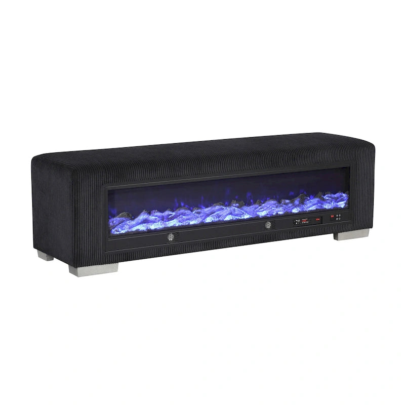 Chenille Bench with Fireplace Simulator and Bluetooth Audio