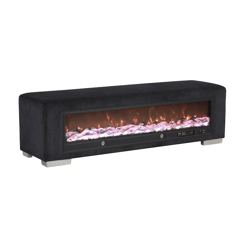 Chenille Bench with Fireplace Simulator and Bluetooth Audio