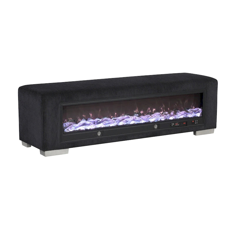 Chenille Bench with Fireplace Simulator and Bluetooth Audio