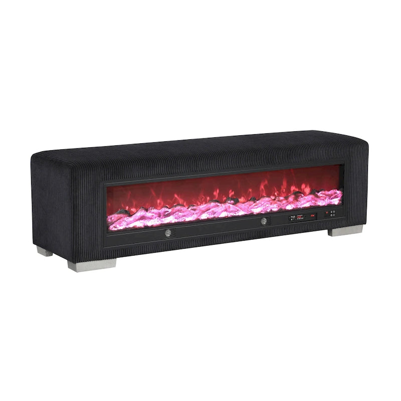 Chenille Bench with Fireplace Simulator and Bluetooth Audio