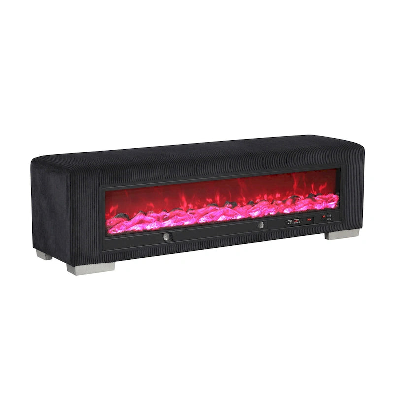 Chenille Bench with Fireplace Simulator and Bluetooth Audio