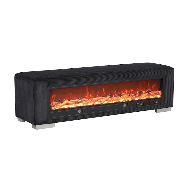 Chenille Bench with Fireplace Simulator and Bluetooth Audio