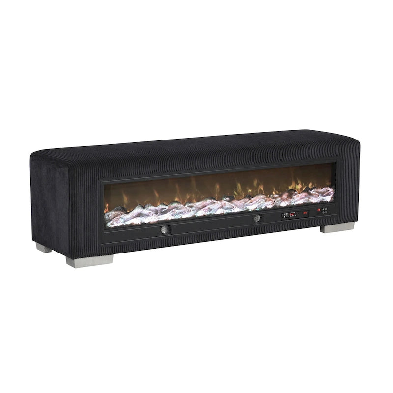 Chenille Bench with Fireplace Simulator and Bluetooth Audio