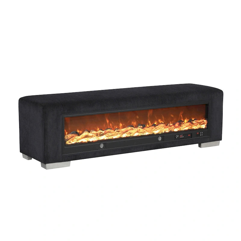 Chenille Bench with Fireplace Simulator and Bluetooth Audio