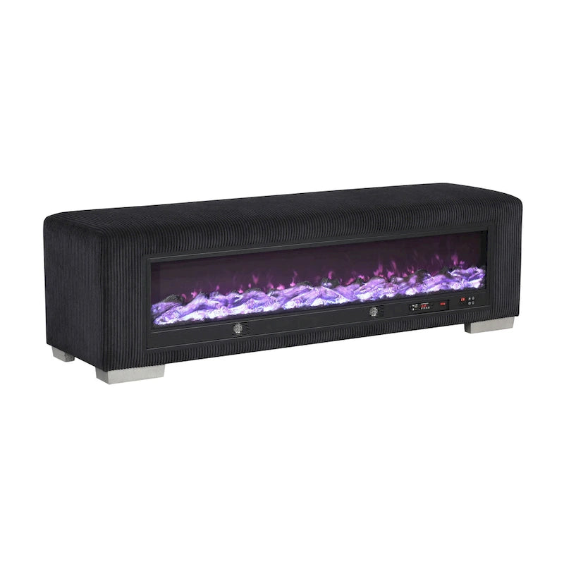 Chenille Bench with Fireplace Simulator and Bluetooth Audio