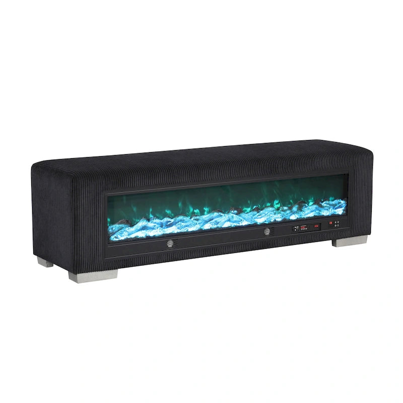 Chenille Bench with Fireplace Simulator and Bluetooth Audio