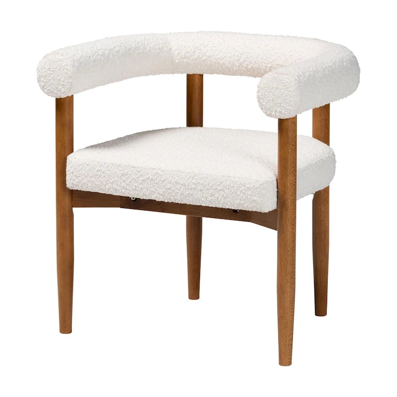 Boucle Dining Chair, Modern Upholstered Accent Armchair, Cream, Minimalist Design