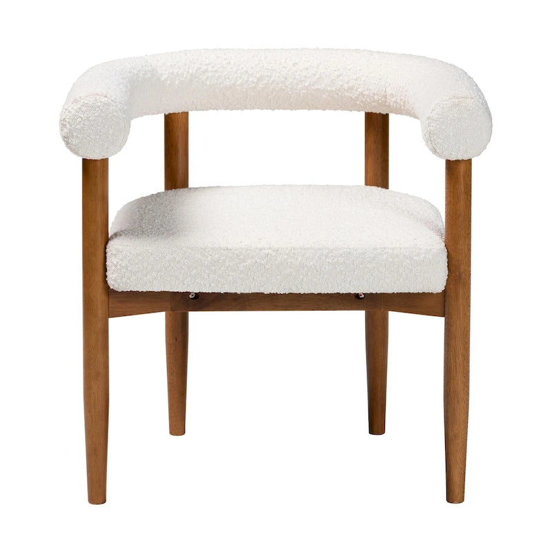 Boucle Dining Chair, Modern Upholstered Accent Armchair, Cream, Minimalist Design