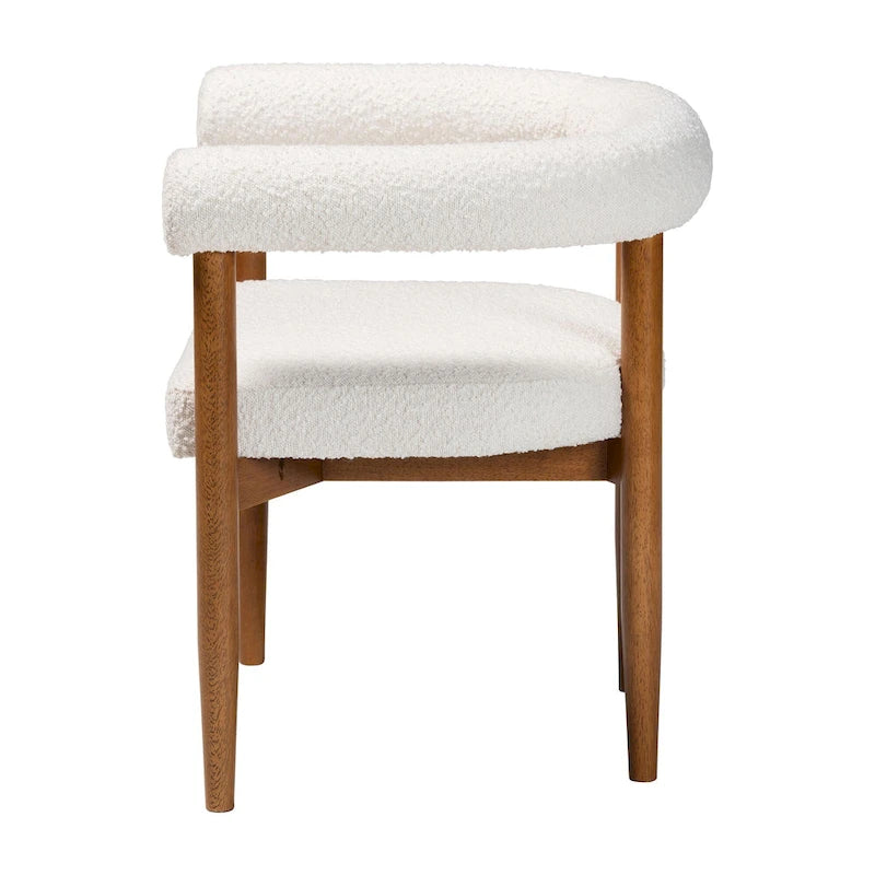 Boucle Dining Chair, Modern Upholstered Accent Armchair, Cream, Minimalist Design