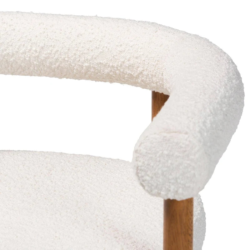 Boucle Dining Chair, Modern Upholstered Accent Armchair, Cream, Minimalist Design