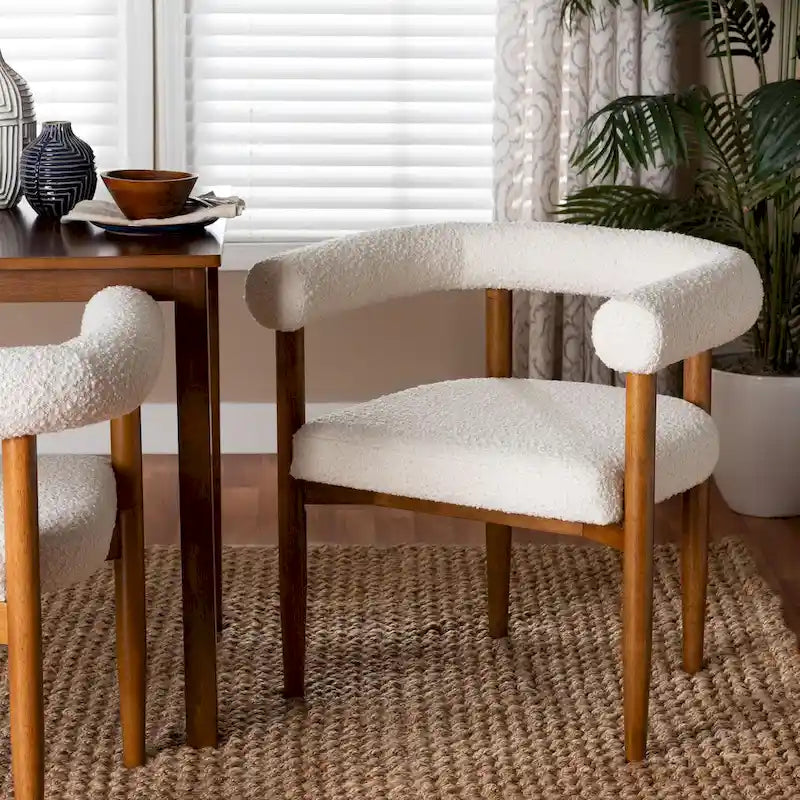 Boucle Dining Chair, Modern Upholstered Accent Armchair, Cream, Minimalist Design