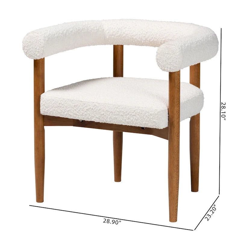 Boucle Dining Chair, Modern Upholstered Accent Armchair, Cream, Minimalist Design