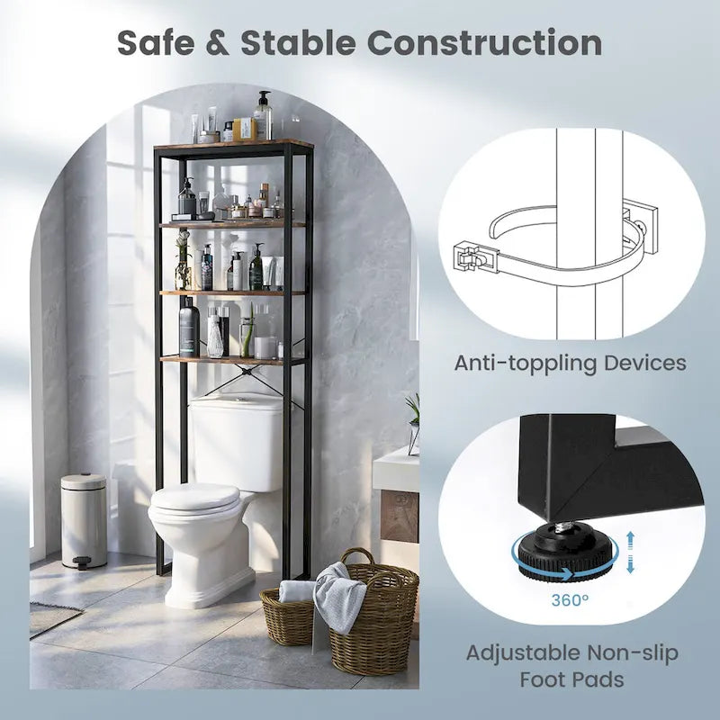 4-Tier Over the Toilet Storage Rack, Freestanding Bathroom Organizer