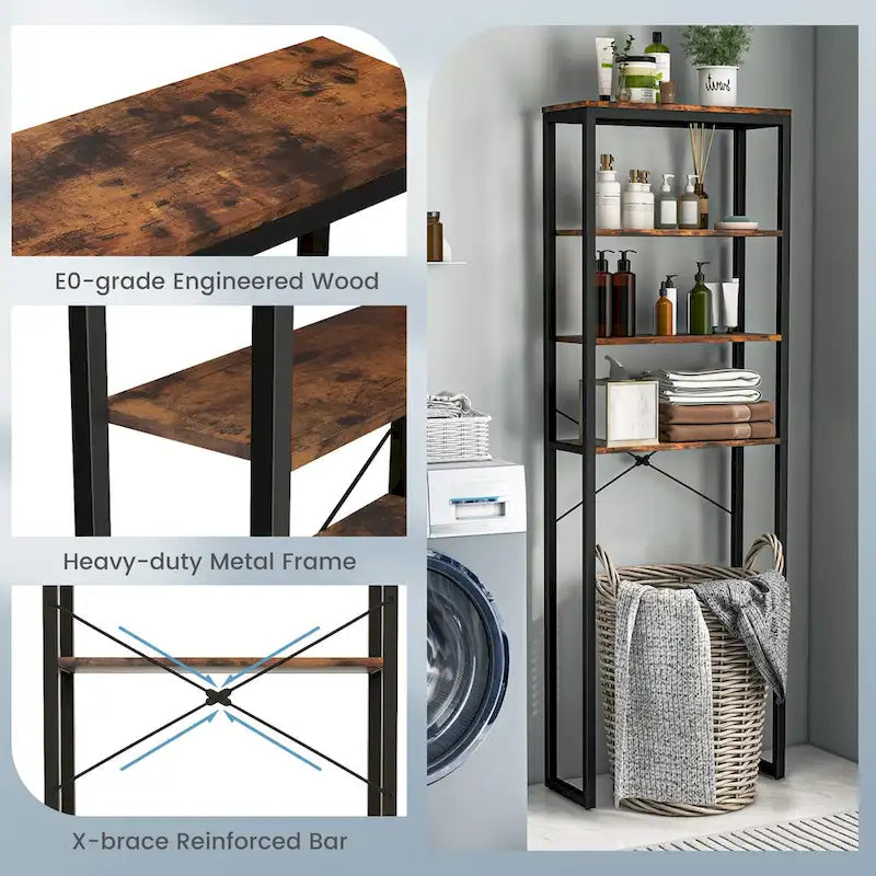4-Tier Over the Toilet Storage Rack, Freestanding Bathroom Organizer