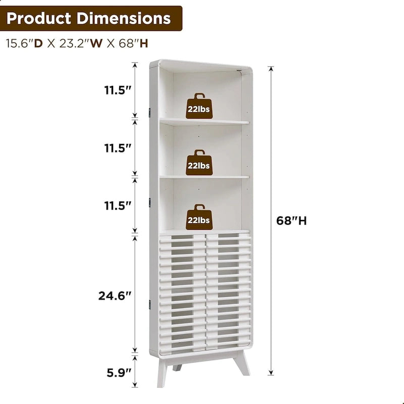 Armoire d'angle haute avec porte à lattes, meuble de salle de bain mi-siècle, 68