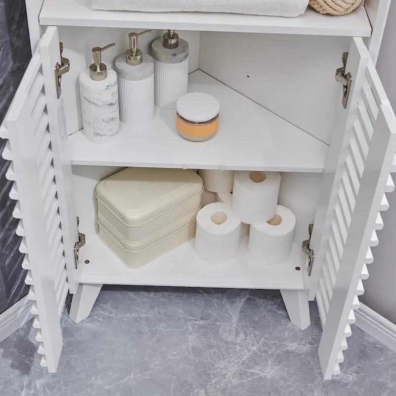 Armoire d'angle haute avec porte à lattes, meuble de salle de bain mi-siècle, 68