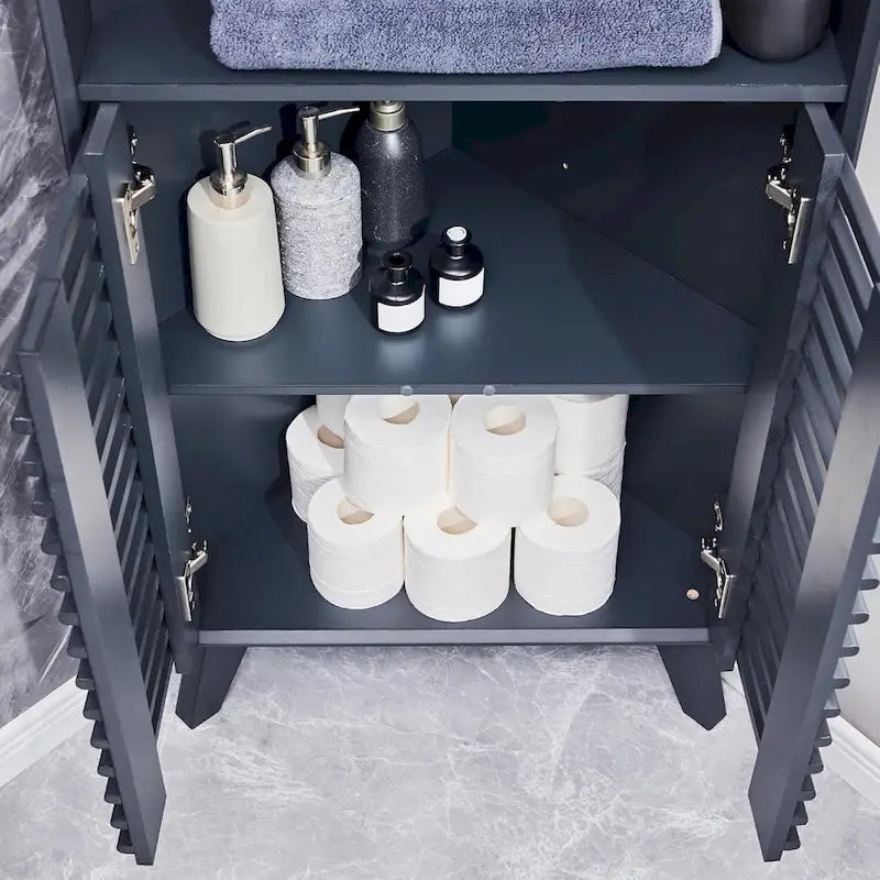 Armoire d'angle haute avec porte à lattes, meuble de salle de bain mi-siècle, 68
