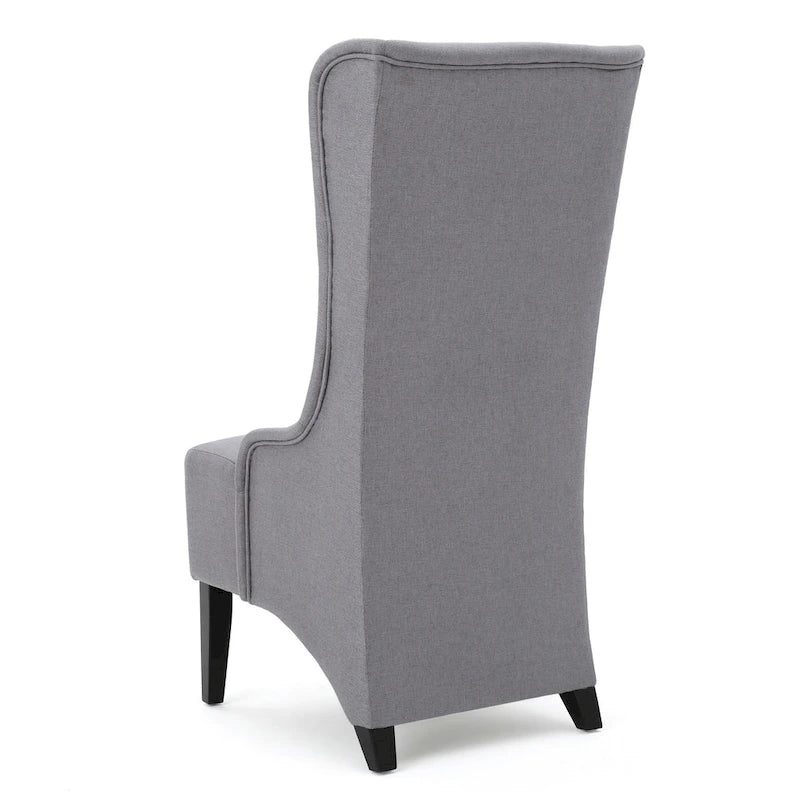 Chaise de salle à manger à dossier haut, bois de bouleau marron, tissu gris clair